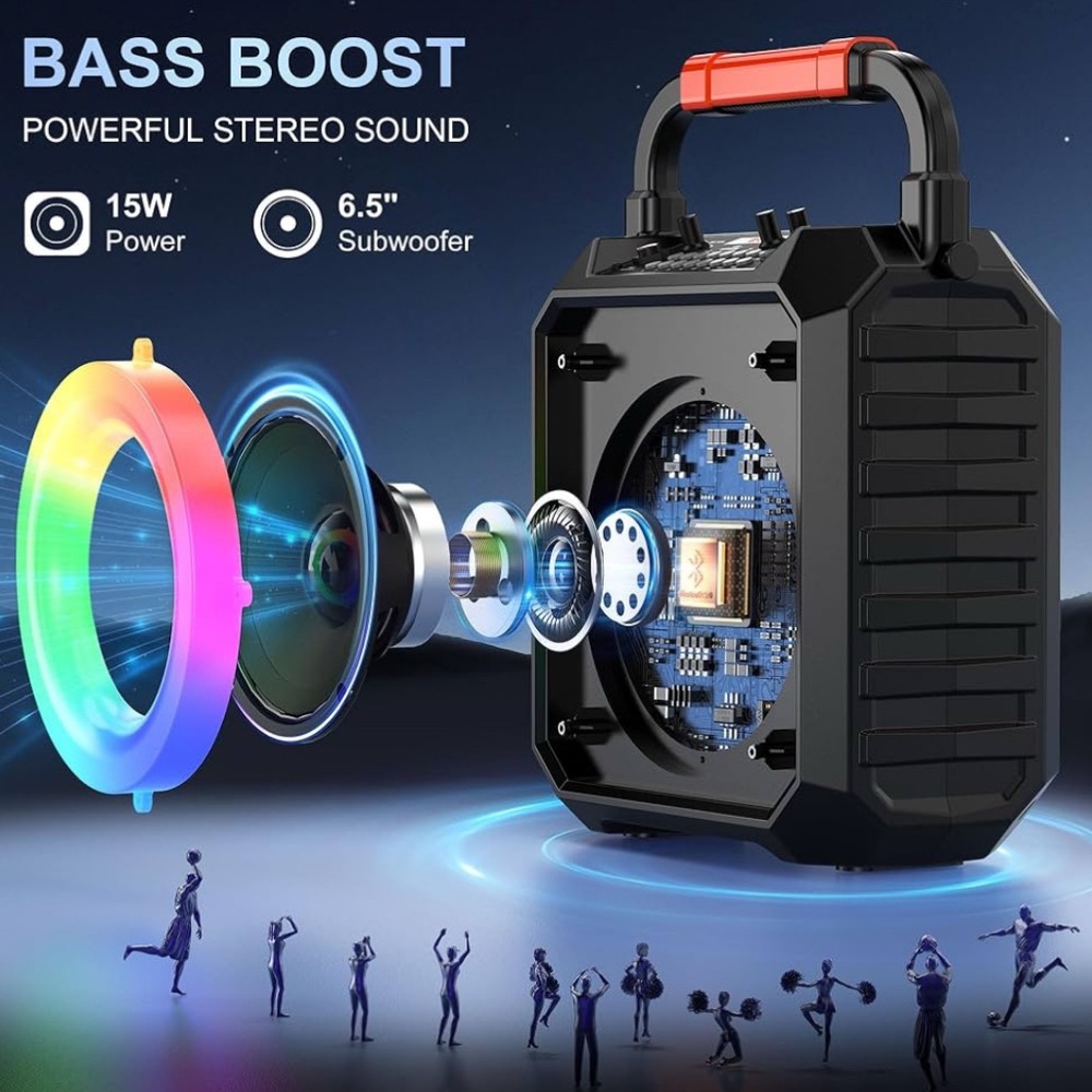 JYX Karaoke Machine with Two Wireless Microphones, Portable Speaker LED Lights